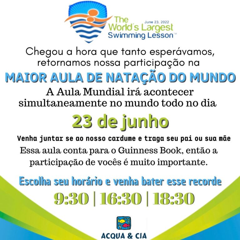 NESTA QUINTA FEIRA, DIA 23 DE JUNHO, A CIDADE DE SINOP ESTÁ PARTICIPANDO DA MAIOR AULA DE NATAÇÃO DO MUNDO.