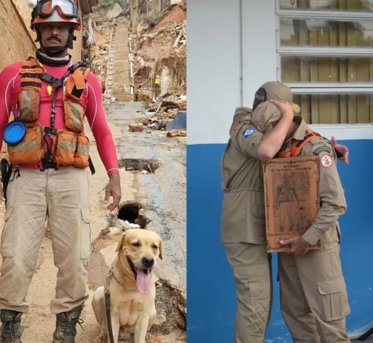 ‘Tinha ele como um filho’, diz bombeiro de MT que perdeu cão durante buscas por vítimas de tragédia em RS
