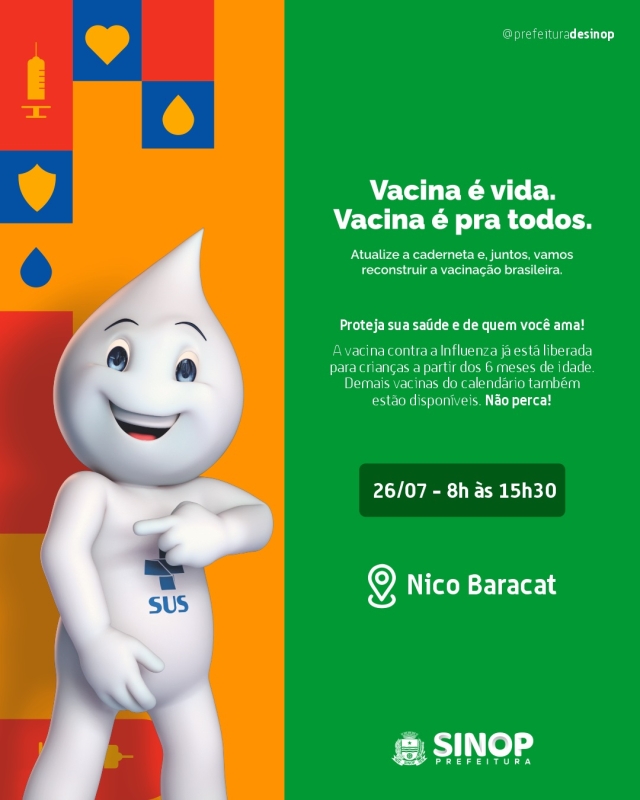 Prefeitura realiza mutirão de vacinação no Nico Baracat, amanhã (26)