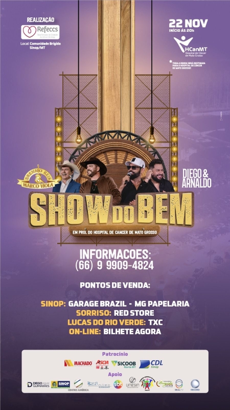 Prefeitura é apoiadora do Show do Bem que visa arrecadação de fundos para o Hospital de Câncer de Mato Grosso